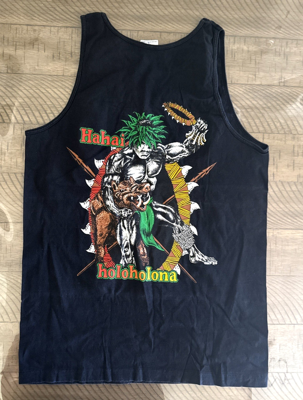 Vintage 90s Alli Graphics Hawaii Hahai Holoholona Warrior Boar Tank Top USA L